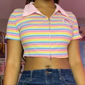Rainbow Cloud Colorful Zip Up Crop Top